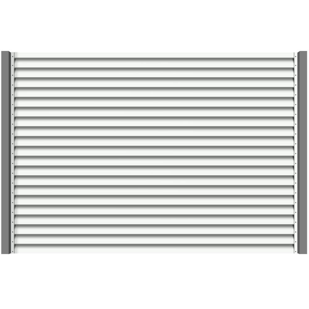 Секция забора жалюзи из ламелей еврожалюзи RAL9003 Белый с металлическими столбами анфас