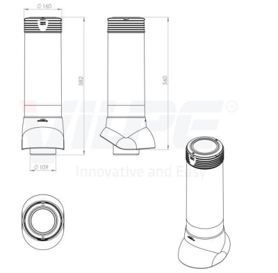 Вентиляционный выход канализац.стояка изолир. 110/160/500 (красный) чертеж